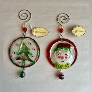 Glass Christmas Hanging w/Marble Ornament Suncatchers - Set of 2 NWT Santa Tree